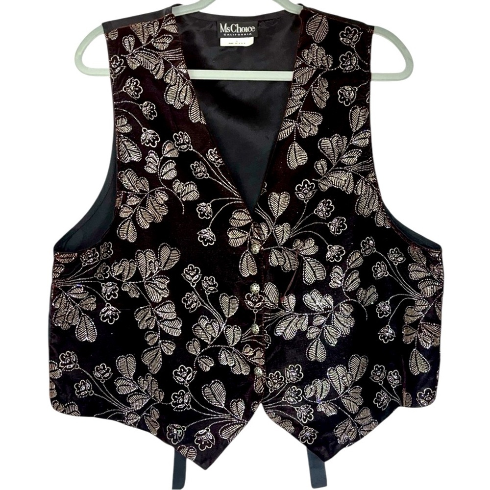 MsChoice velvet vest with dazzling floral design Merlot/black Sz L